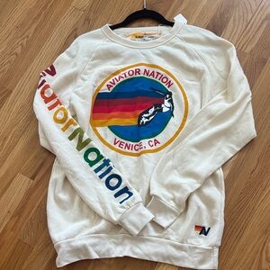 Aviator Nation Cream Sweatshirt with Multicolor Logo size Large NEW